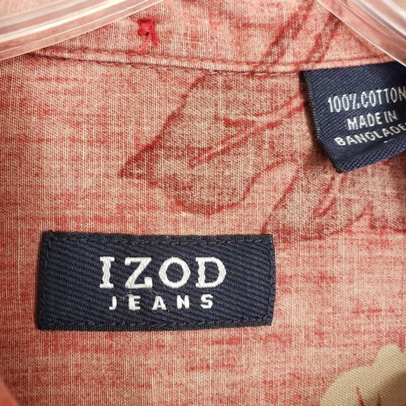 Izod jeans Hawaiian print short sleeve button up casual shirt - Picture 11 of 11